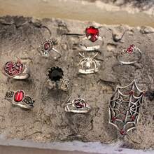 9 قطع مجموعة خواتم قابلة للتكديس بتصميم فضي عتيق، وردة سوداء جوتية، خفاش، قلب، طراز فامبير (للنساء)