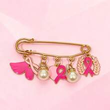 1 Stück elegante Schleife mit glatten Herz-Perlen und Olivenzweig, rosa/rote Brosche, Damen Brosche, Accessoire für Brustkrebs-Bewusstseins-Event Geschenk, Damen Schmuckzubehör