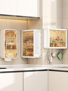 1pc Multi-Function Wall Mounted Storage Rack With Hooks - Large Capacity, Suitable For Storing Kitchen Seasonings, Bathroom Cosmetics And Skincare Products - Multicolor - View 3