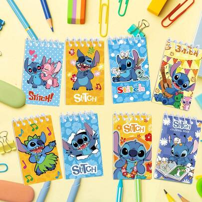 [Oficialmente con licencia de Disney] Set de 10 cuadernos de espiral mini Kawaii de Stitch con 6 patrones coloridos inspirados en el estilo tropical bohemio y los estampados de flores de cerezo | Diseño elegante estilo francés y decoración Ulzzang Y2K | Encuadernación de espiral plana, papel grueso y suave sin manchas de tinta