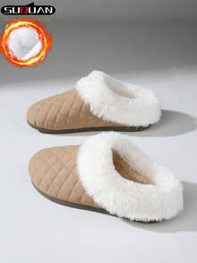 女士时尚厚底拖鞋，防滑鞋底踝靴，舒适毛绒保暖冬鞋，室内外皆宜，精美礼品 - 卡其色 - 查看 7