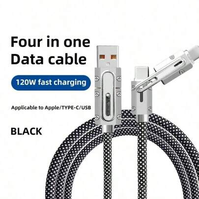 Cable USB tipo C de 4 en 1 de 100W MFi 5A con carga rápida PD y cable de datos para iPhone15, cable de carga rápida tipo C a Lightning