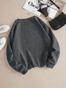 LCWomen's Drop Shoulder Long Sleeve Sweatshirt,Long Sleeve Tops Graduation,Back To School Outfits,Graduation,Teacher Outfits Women,Back To School Pullover Fall OutfitCasual Daily Wear - 深灰色 - 查看 2