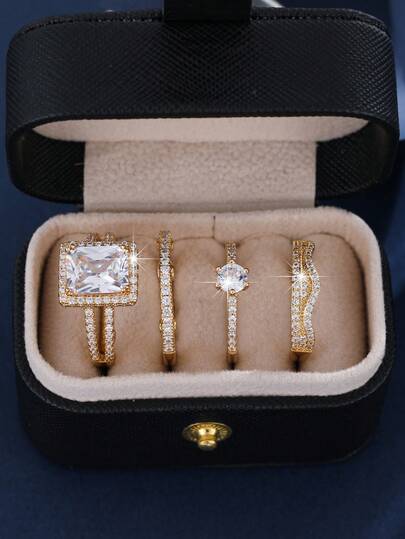 4pcs/Set Elegant & Sophisticated Wedding Rings, Graceful & Charming