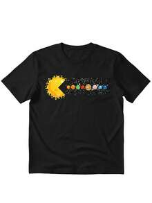 1pc Plus Size Men's Brand Creative Black Planet Print T-Shirt, Casual Style