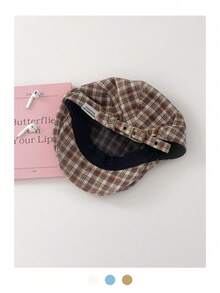1 件格子帆布报童帽，可翻转格子尖顶帽，复古休闲贝雷帽风格，适合春秋季男女 - 彩色 - 查看 8
