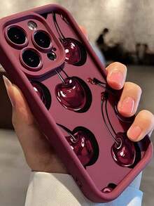 Cherry Pattern 2D Printed Precise Hole Camera Protection Anti-Slip Anti-Drop Burgundy Phone Case, Matte Finish Suitable For IPhone7/8/7plus/8plus/11/11Pro/11promax/X/XR/X MAX/XS/12/12Pro/12promax/13/13Pro/13promax/14/14Pro/14promax/14plus/15/15Pro/15plus/15promax/16/16e/16plus/16promax/16Pro, Minimalist Phone Protective CoverFOR-YOUR-BELOVED-PHONEChristmas Gifts - 款式1(1件) - 查看 5