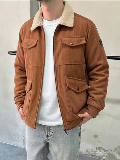 Men's Solid Color Long Sleeve Zip-Up Casual Jacket