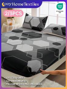 2/3件套印花床上用品套装，含枕套（小号），适用于9至12英寸厚的床垫，柔软、抗皱、透气，适用于单人床、双人床、大号床、特大号床，可机洗，也适用于沙发，通过Oeko-Tex认证