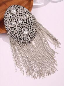 1件时尚精致独特设计椭圆形白色水晶流苏肩章胸针，男士日常商务通勤时尚饰品 - 彩色 - 查看 6