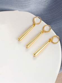 3pcs Zoro-Inspired Minimalist Modern Metal Cylinder Hoop Earrings, Gold Color Unique Design Women Earrings, Layered Wear Street Style - Gold - View 7