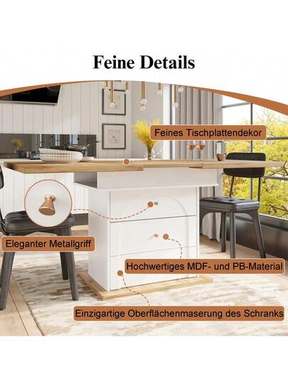 Telescopic Dining Tafel (110 140*80cm), Folding Kitchen People, Extendable Table, Space Saving Living Room, Three Shelves, Zwart view 9