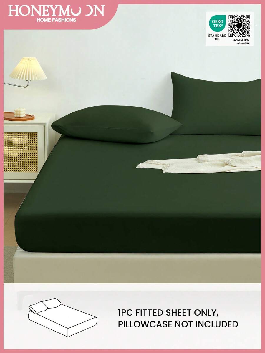 1 buah Sprei Fitted Warna Polos, Pelindung Kasur, Lembut & Bernapas, Cocok untuk Kasur Ukuran Twin, Full, Queen, King, Perlengkapan Tidur Penting untuk Rumah dan Asrama - Olive Green - View 1