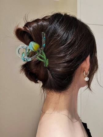 Clemă de păr translucidă colorată cu flori de lalea, încrucișată, accesoriu de păr dulce cu gheare pentru femei, potrivită pentru purtarea zilnică, ambreiaj de păr la modă