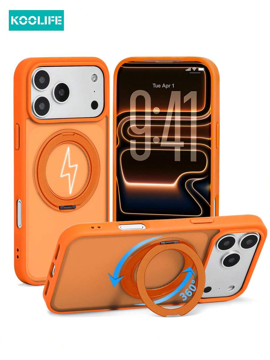 Koolife 1 件 360° 旋转磁性手机壳兼容 17 Pro，2.5 毫米背板，PC+TPU 材质，精确切口，亲肤哑光防滑防汗，凸起摄像头保护，兼容 13/13 Pro/13 Pro Max、14/14 Pro/14 Pro Max、15/15 Plus/15 Pro/15 Pro Max、16/16 Plus/16 Pro/16 Pro Max/16e