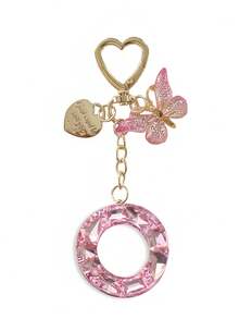 1pc Shiny Pink Rhinestone 26 Alphabet Letter Keychain, With Heart Tag Butterfly Metal Heart Charm Pendant, Creative Fashion Women Backpack Decor, Party Gathering Stylish Gift, Anniversary, Valentine's Day, Christmas Gift For Friends, Family, Teachers Bag Charms Car Accessories Sister Gift Ideas