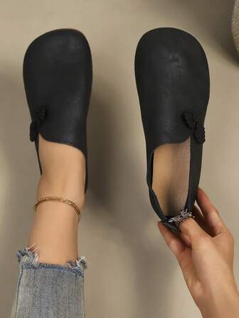 Damen Retro Mode vielseitige Frühling/Herbst Große Größen bequeme Schleife Dekor Rundkopf weiche Sohle Flache Schuhe