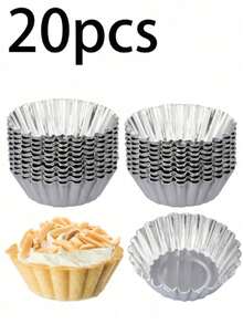 20pcs Reusable Aluminum Tart Molds, Suitable For Muffins, Cupcakes, Pudding, Non-Stick Baking Trays, 7cm Silver Baking Tools, Cake Pastry Molds