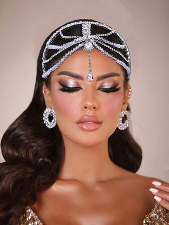 1件装奢华水钻额饰发箍，适合圣诞节、婚礼、派对和庆典等场合，可作发箍或发圈，女士发带。