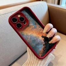 Cubierta de teléfono con borde protector color negro diseño de hombre sentado en la montaña al atardecer con cielo naranja y azul ideal para uso diario y viajes - Negro - Ver 6