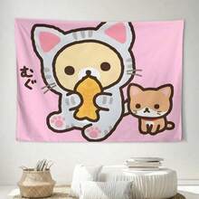 ZLIENSZUS R-Rilakkuma Minimalist Wall Hanging Tapestry - Cute Cartoon Cat Design With Pastel Pink Tapestry,  So Terry Cloth Fabric, Horizontal Home Office Decor For Calm Work Environment, Machine Washable, Cat Canvas Wall Art,  Study Room Decoration, Playful Design, Durable Polyester, Highquality Print, Kawaii Lovers - 彩色 - 查看 3
