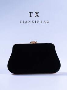 1pc Luxury Velvet Box-Shaped Party Handbag, Sequin Decor Evening Clutch Bag, Suitable For Banquet, Ball, Formal Attire Pairing, Formal Party Crossbody Bag, Tready Party Bag, Perfect For Party, Wedding, Prom, Gala/Banquet, Ideal Accessory For Women's Prom Dress, Prom Attire, Sequin Dress, Shiny Dress, Women's Elegant Dress. - Black - View 9