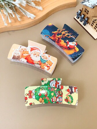2/3pcs Christmas Hair Clips For Women, Santa Claus, Christmas Tree, Reindeer, Snowman Hair Clips