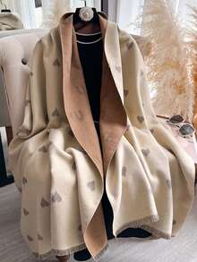 1 pieza Chal/Bufanda de cachemira sintética multicolor con patrón de corazón de patchwork, versátil y apto para uso diario, grueso y cálido