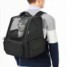 Pet Backpack For Cats And Small Dogs Collapsible Travel Carrier With Ventilated Mesh Removable Pad And Safety Leash Black - 黑色 - 查看 7
