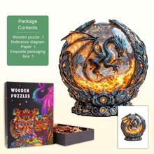 1个魔球火龙木制拼图，不对称动物造型木制拼图玩具，独特的派对游戏礼物，装饰艺术拼图，桌面魔幻拼图，别致的儿童益智拼图，节日礼物，适合成人，圣诞礼物，返校礼物，生日礼物（2D拼图） - 彩色 - 查看 3