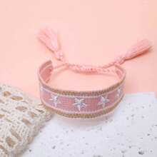 1pc Handmade Embroidered Pentagram Bracelet - Baby Pink - View 6