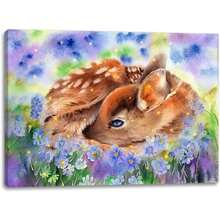 2025 Christmas Canvas Wall Art Print 12" X 16" With Timer | LED Lighted Design - Fawn Deer Flowers - View 1