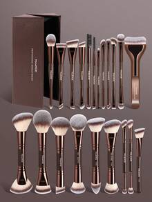 MAANGE 16/17/22/38pcs Professional Makeup Brush Set, Includes Dual-Ended Travel Makeup Brushes + Storage Bag, Contains Foundation Brush, Face Brush, Highlighter Brush, Powder Brush, Blush Brush, Concealer Brush, Contour Brush, Nose Brush, Eye Shadow Brush, Eyeliner Brush, Eyebrow Brush And Detail Brush, Suitable For Home Or Travel Use, Applicable For Liquid, Cream And Powder Products, Can Be Used For Stippling, Blending And Facial Care, An Ideal Gift For Women And Girls - Coffee Brown - View 14