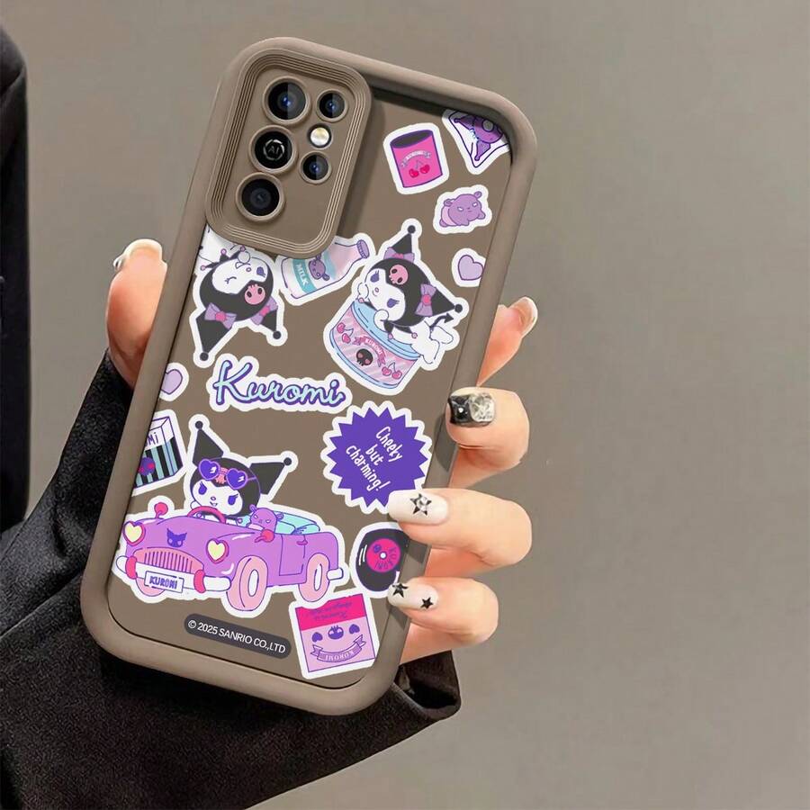 Miniso Phone Case With Kuromi Sticker - Style Print, Featuring Multiple Kuromi Poses (Including Driving A Purple Car, In A Jar), Elements Like Milk Bottle, Vinyl Record, Hearts, And The Slogan "Cheeky But Charming!" For Samsung Galaxy S25 Ultra/S25 Plus/S25/ Galaxy S24 Ultra/S24 Plus/S24/S24 FE/S23 Ultra/S23 FE/S22Ultra/S22 Plus/S22/S21 Ultra/S21 Plus/S21/S21 FE/A13/A14/A15/A16/A17/A33/A34/A35/A36/A52/A53/A54/Galaxy Note20Ultra/Galaxy Note20,Galaxy S25 Case,Galaxy S25 Case,Galaxy S25 Ultra Case Plus Stocking Stuffers,The Girlfriend,The Chosen,Early Fall Fashion. - Coffee Brown - View 1