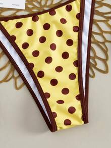 两件套撞色波点休闲可爱女士比基尼泳衣，性感露背挂脖设计，撞色滚边，适合海滩、度假、约会、生日派对、乡村音乐节、夏季等场合。 - 彩色 - 查看 6