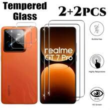 Set de 4 piezas aplicable para Realme GT 7/GT 7 Pro, protector de pantalla de vidrio templado curvo ultra claro, protector de lente de cámara ultra claro 3D, almohadilla protectora, funda protectora, protector de lente de cámara de cobertura completa, fácil instalación, protector de pantalla con borde negro de seda para Realme GT 7T - transparente - Ver 1