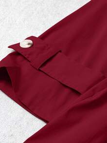 Casual Commuter Solid Color Pocket Belt Trench Coat - Red - View 5