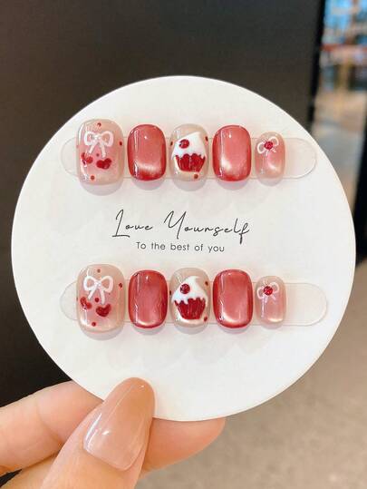 10pcs Handmade,Nail,Press On Nails,Autumn And Winter Nails,Round Nails,Fall Nails,Nails Press On,Press On Nails Short,Fake Nails,Short Nails,Press On Nails Acrylic,Handmade Press On Nails,Detachable And Reusable