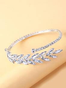 1 chiếc vòng tay thiết kế lá tối giản sang trọng đính đá Zirconia, phụ kiện cưới thời trang và thanh lịch dành cho cô dâu. - Bạc - Xem 3