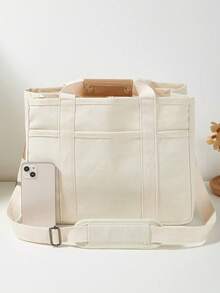 [US-Based Shipping]Large-Capacity Multi-Compartment Shoulder Bag Versatile Minimalist -Worthy Mom Bag Stylish Multifunctional Tote Dual-Use Crossbody/Shoulder Bag Convenient Travel/Business Bag Maternity/Baby Shoulder Crossbody Bag Portable Commuter Canvas Tote Multifunctional Handle Tote Beige Large Campus Tote Multi-Compartment Design Perfect For Beach, Campus, Work & Daily Use - Nhiều màu - Xem 4