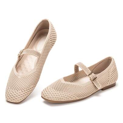 Frank Mully Damen-Freizeitschuhe mit Flacher Sohle quadratische Zehenpartie gestricktes Netzgewebe Flache Komfortschuhe für die Arbeit JS6056