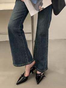 Pointed Toe Mule Shoes For Women, Versatile Slip-On Pumps With Thin Heels, Fashion Leather Buckle High Heels, Suitable For Spring And Autumn - Black - View 4