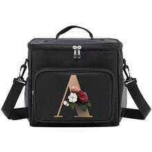 Insulated Lunch Box Bag Shoulder Canvas Bags Thermal Lunch Box Initial Name A To Z Gold Letter Flower Printing Large Capacity Tote Bag For Women's Portable Work Food Storage Handbags Cooler Box For Office School Picnic Camping Travel Lunch Bag Woman For Women Ladies School Supplies Stuff Accessories - màu đen - Xem 18