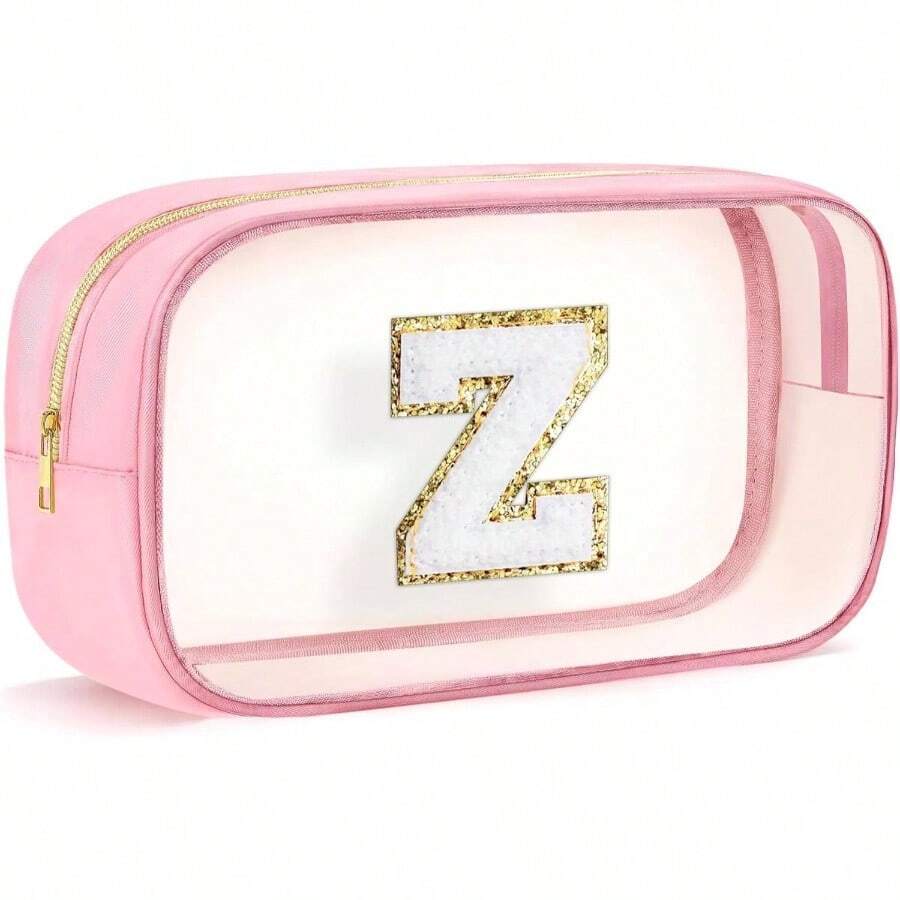 Initial Bag - Make Bag Travel Toiletry Case Preppy Cosmetic Bags Organizer Gifts Women Valentines Day Brithday Mom Gifts Toiletry Bag Pink - Z - Xem 1