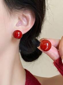 5 Pairs Burgundy, Dark Coffee, Champagne, White, Dark Grey French Minimalist Muffin Faux Pearl Stud Earrings, Elegant Petite Luxury Earring Set, Suitable For Women's Daily And Holiday Wear