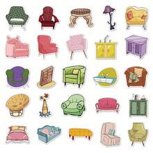 50张可爱清新的家具卡通美学涂鸦贴纸，适用于DIY水杯、手册、滑板、行李箱、头盔等，自粘涂鸦贴纸 - 彩色 - 查看 4