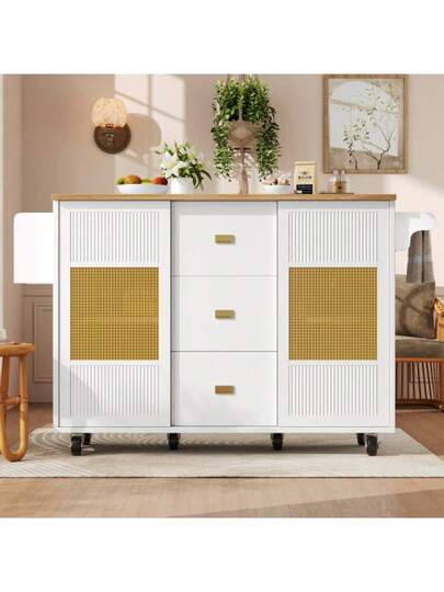 Kitchen Isl Furniture, Freest ing Cabinet, Buffet 120 73 (45) 90 Cm, Extendable Trolley Wheels, Towel Rail, Spice Rack, Adjustable Shelves, Wit view 5