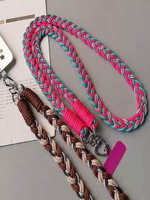 2026 New Year & Valentine's Day Special Offer, 6-Strand Braided Phone Lanyard, Minimalist Long Diagonal Shoulder Strap With Side Clasp, Fashionable Outdoor Anti-Lost Phone Lanyard, 1pc Silver Woven Heart-Shaped Ring Long Lanyard, Anti-Lost & Anti-Theft Phone Lanyard, Suitable As Gift For Mother - Multicolor - View 4