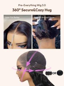 13x4 Pre-Cut Full Lace Front Ombre Fluffy Natural Wave Bangs Layered Wig, Pre-Cut Pre-Bleached Pre-Plucked Magic Ear Tab Unice Wig