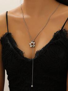 1pc Stainless Steel Tiger Eye Flower Adjustable Necklace, Fashionable Minimalist Elegant Jewelry Suitable For Daily, Party, Date Wear